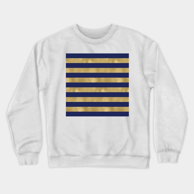 Navy Blue and Gold Metallic Horizontal Stripes Crewneck Sweatshirt by AmyBrinkman
